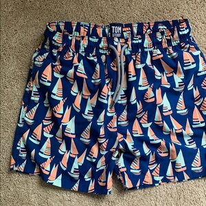 Tom & Teddy Navy and Orange Sailboat Swim Trunks